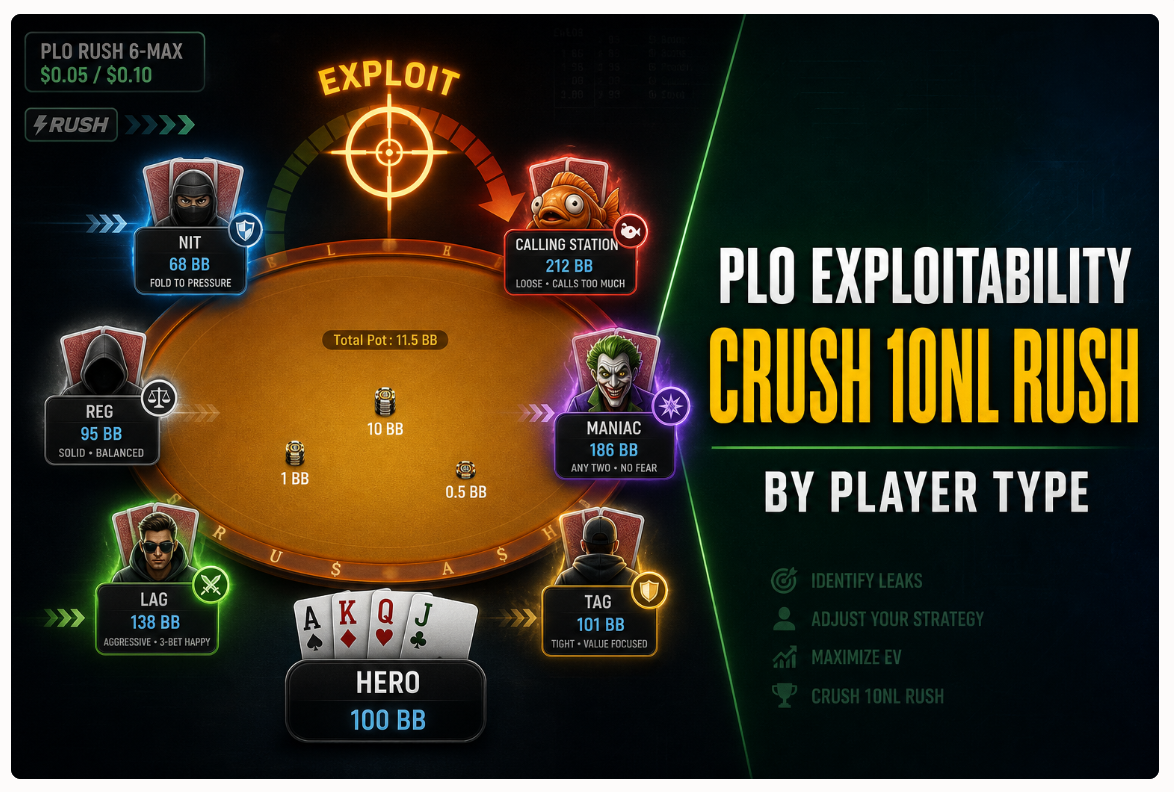 10NL PLO Rush exploit guide - GGPoker 6-Max player type strategy