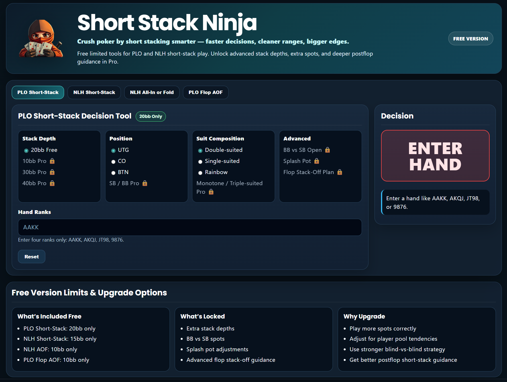 Short Stack Ninja free poker tool preview